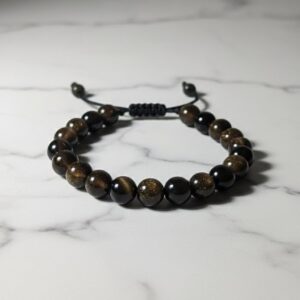 Home 24 Black & Gold Natural Stone Healing Bead Bracelet - Adjustable Macrame Cord